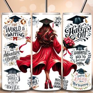 Graduation YOUR CHOICE Red Blue,or Black  cap& gown 20oz stainless Tumbler NWT